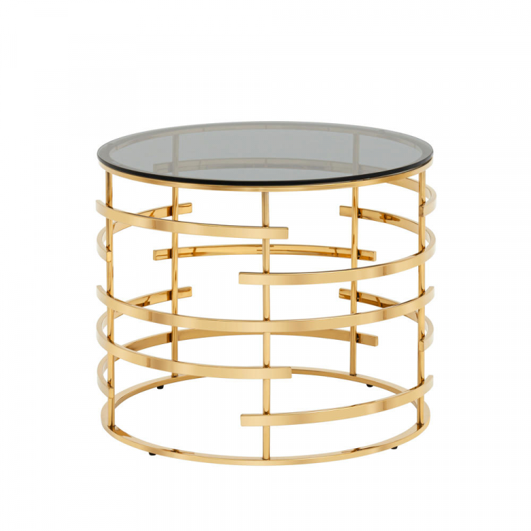 Журнальный столик Инфлюэнс 60*60 стекло smoke сталь золото