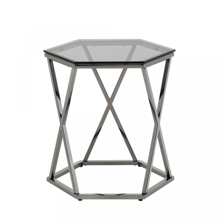 Журнальный столик Круз 48*42 стекло smoke сталь темный хром