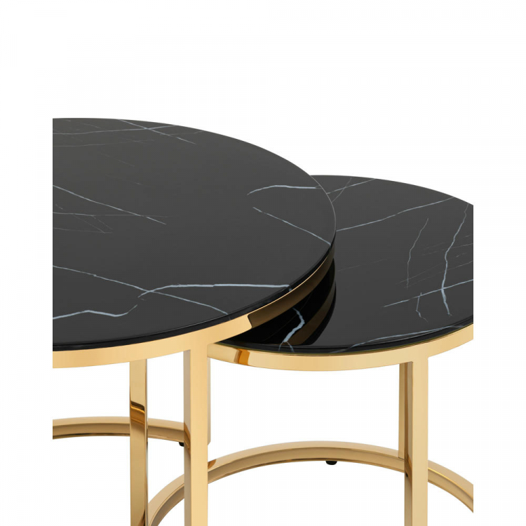 Набор журнальных столиков Селена 60 и 45 см стекло черный мрамор сталь золото