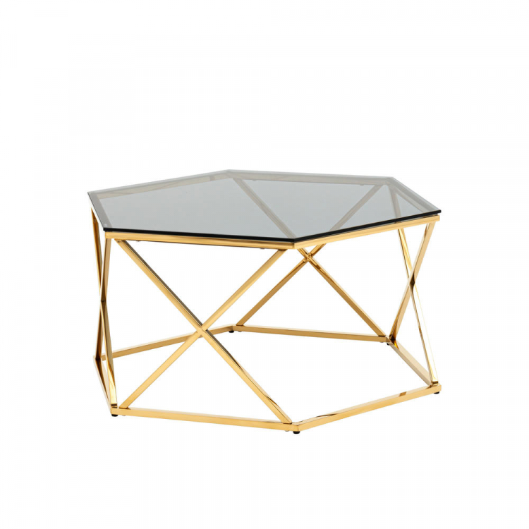 Журнальный столик Круз 93*80 стекло smoke сталь золото