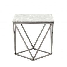 Журнальный столик Авалон 61*61 серый мрамор сталь темный хром