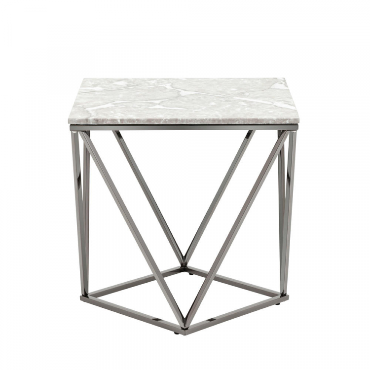 Журнальный столик Авалон 61*61 серый мрамор сталь темный хром