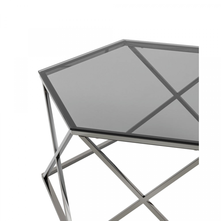 Журнальный столик Круз 93*80 стекло smoke сталь темный хром