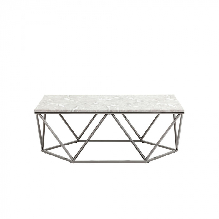 Журнальный столик Авалон 122*66 серый мрамор сталь темный хром