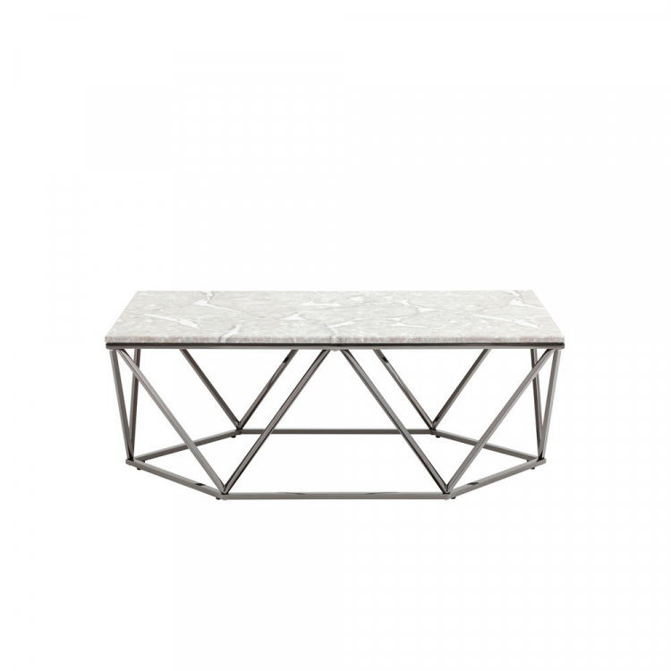 Журнальный столик Авалон 122*66 серый мрамор сталь темный хром