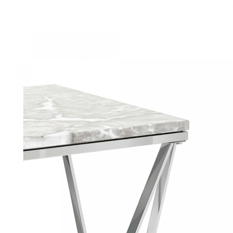 Журнальный столик Авалон 61*61 серый мрамор сталь серебро