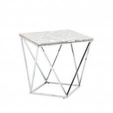 Журнальный столик Авалон 61*61 серый мрамор сталь серебро