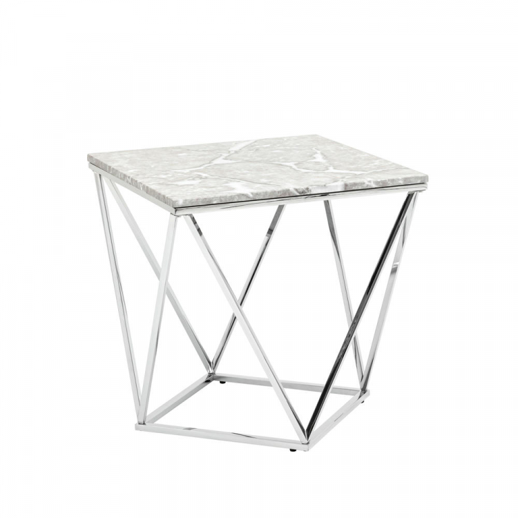 Журнальный столик Авалон 61*61 серый мрамор сталь серебро