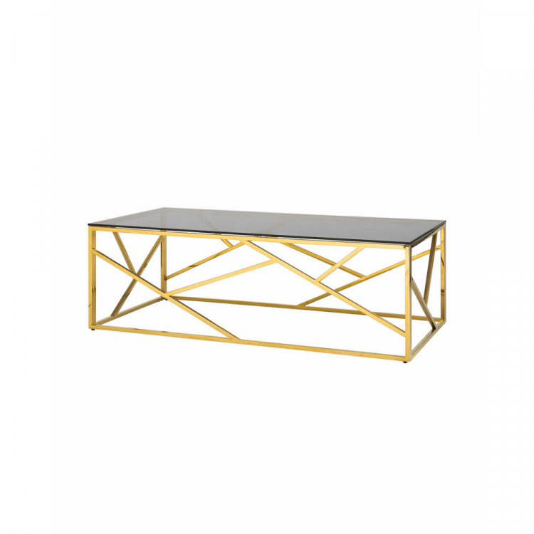 Журнальный стол 120*60 АРТ ДЕКО стекло smoke сталь золото