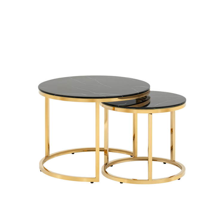 Набор журнальных столиков Селена 60 и 45 см стекло черный мрамор сталь золото