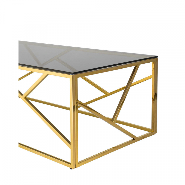 Журнальный стол 120*60 АРТ ДЕКО стекло smoke сталь золото