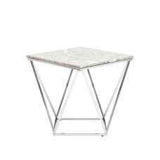 Журнальный столик Авалон 61*61 серый мрамор сталь серебро