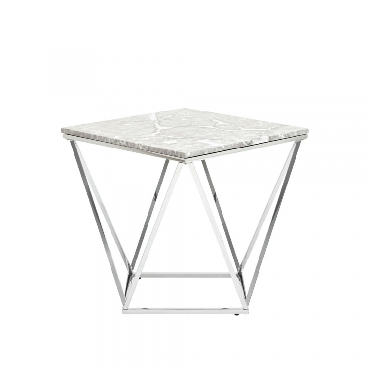 Журнальный столик Авалон 61*61 серый мрамор сталь серебро