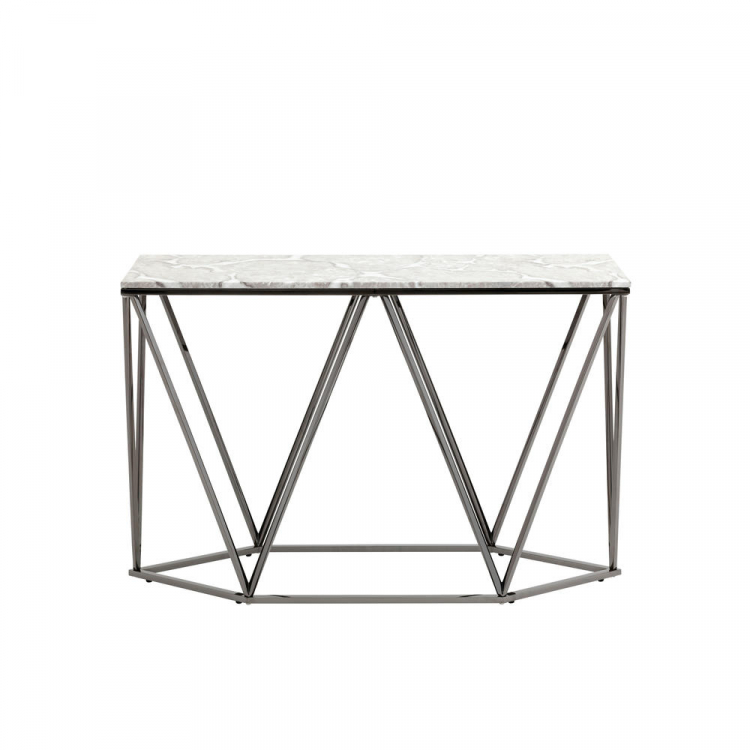 Консоль Авалон 122*41 серый мрамор сталь темный хром