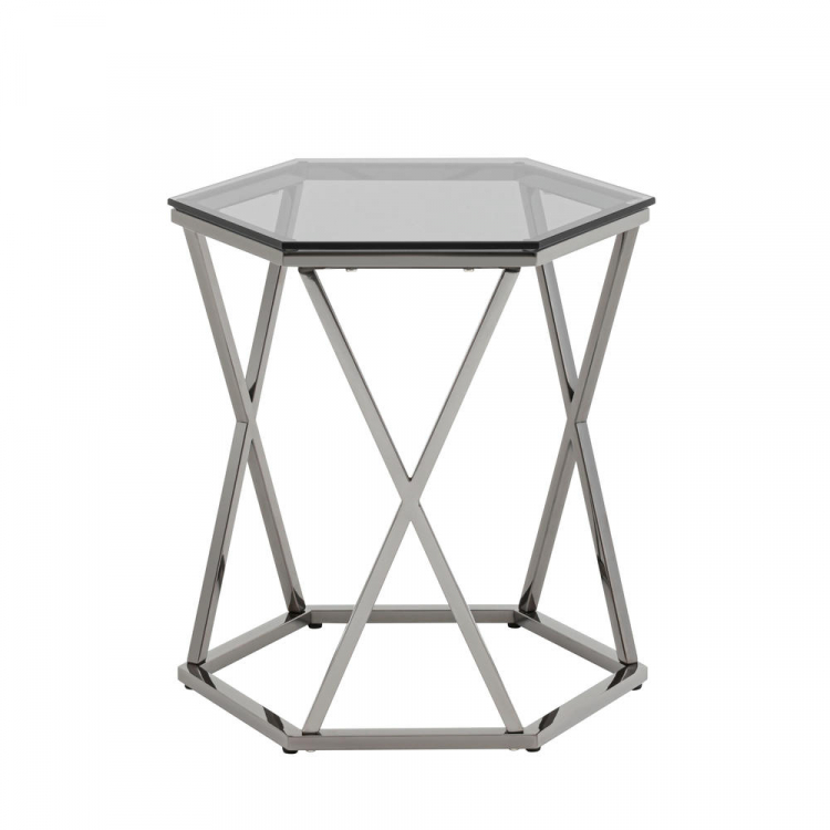 Журнальный столик Круз 48*42 стекло smoke сталь темный хром