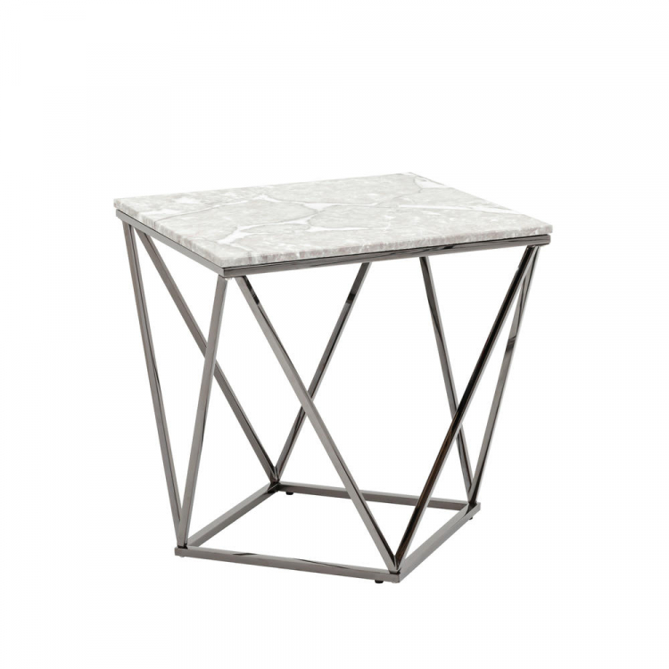 Журнальный столик Авалон 61*61 серый мрамор сталь темный хром