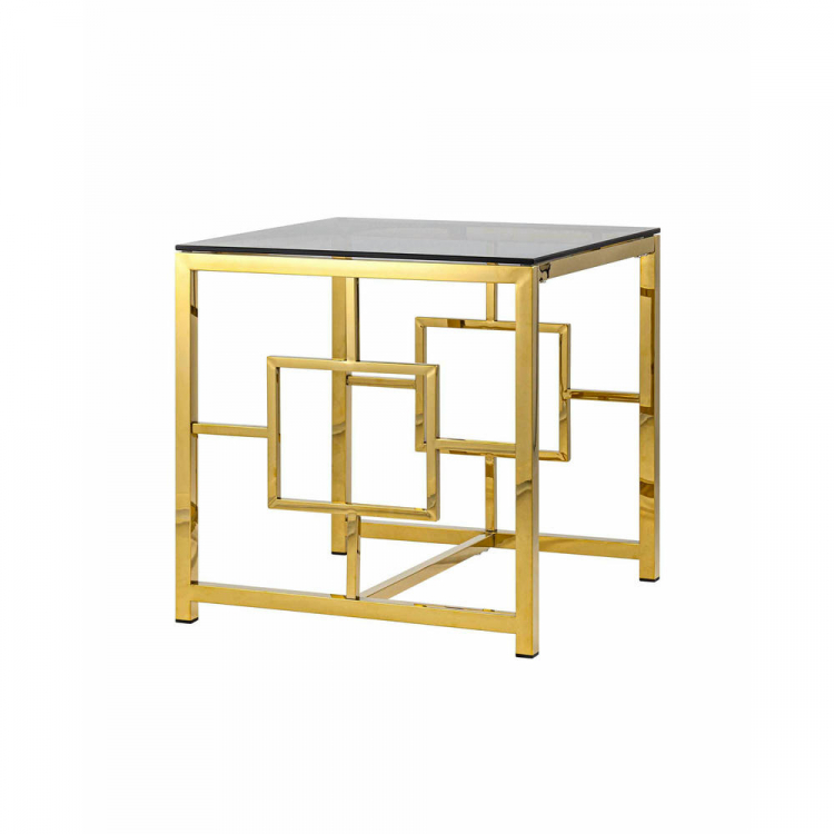 Журнальный столик 55*55 БРУКЛИН стекло smoke сталь золото