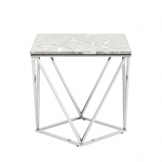Журнальный столик Авалон 61*61 серый мрамор сталь серебро