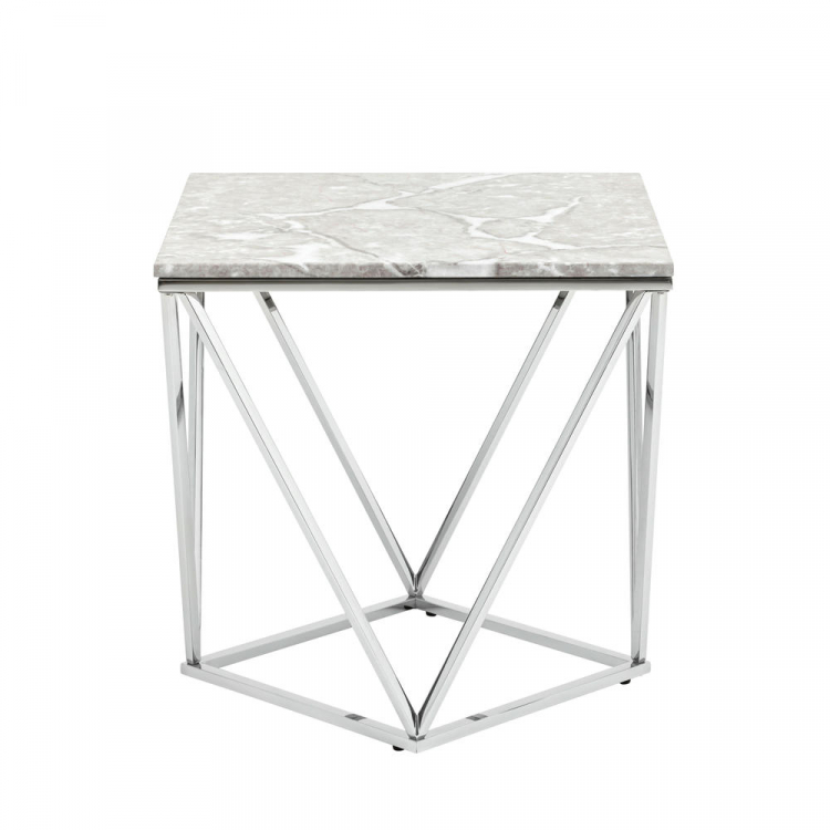 Журнальный столик Авалон 61*61 серый мрамор сталь серебро