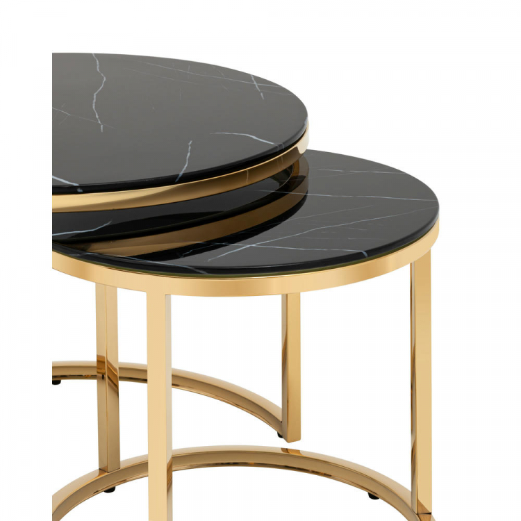 Набор журнальных столиков Селена 60 и 45 см стекло черный мрамор сталь золото