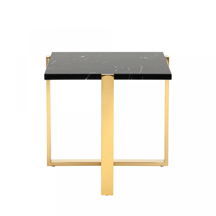 Журнальный столик Тоби 61*61 черный мрамор сталь золото