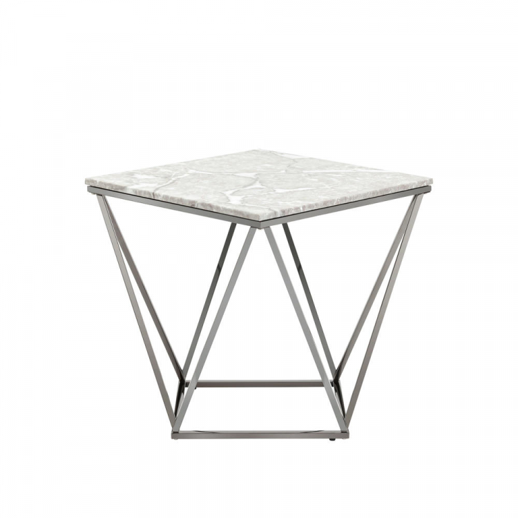 Журнальный столик Авалон 61*61 серый мрамор сталь темный хром
