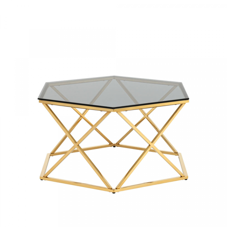 Журнальный столик Круз 93*80 стекло smoke сталь золото