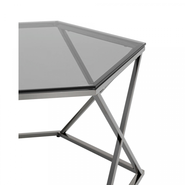 Журнальный столик Круз 93*80 стекло smoke сталь темный хром