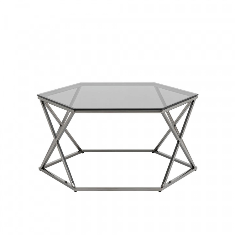 Журнальный столик Круз 93*80 стекло smoke сталь темный хром