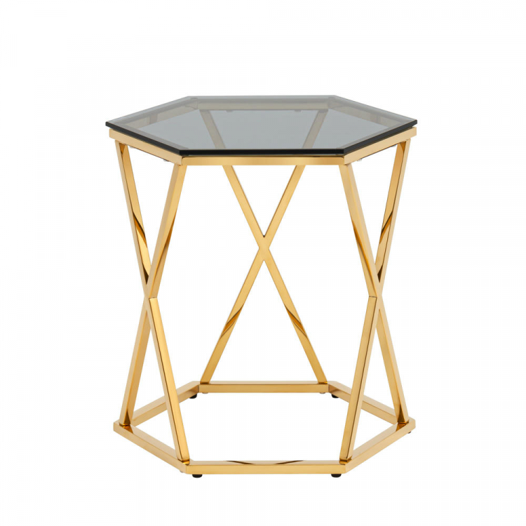 Журнальный столик Круз 48*42 стекло smoke сталь золото