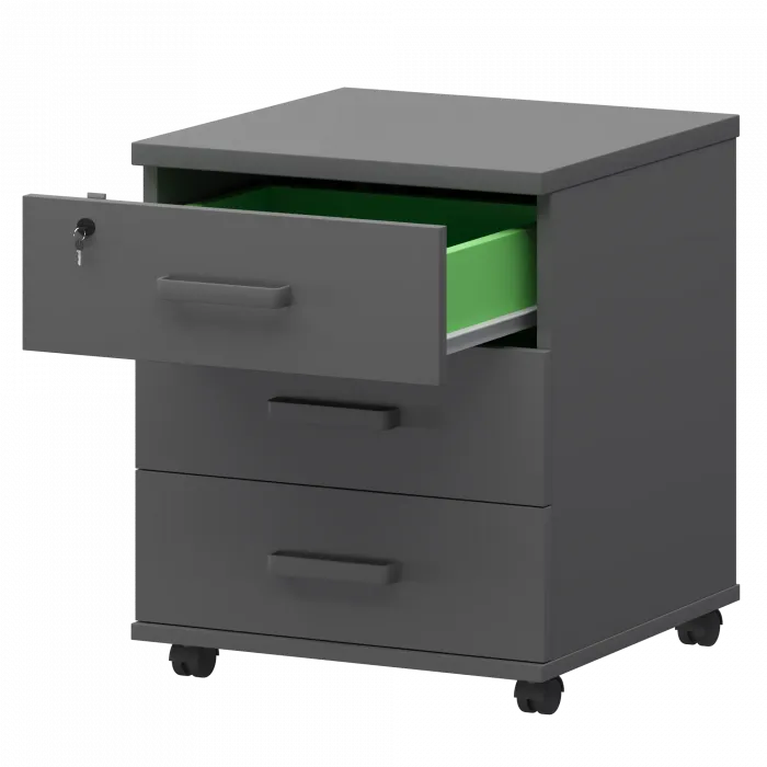 Тумба подкатная с центральным замком СМТ-3ПЦ Графит 434x450x620 Смарт