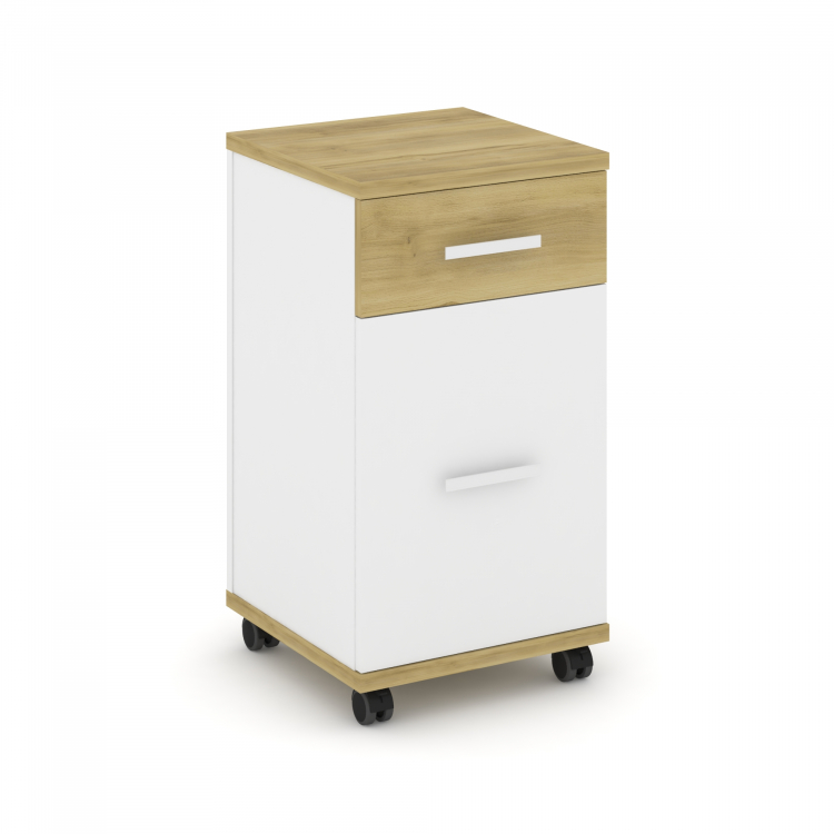 Concept Тумба мобильная 1 ящ.+1 распаш. фасад CN.TUM-011 W Дуб Винченцо/Белый Бриллиант/Металл Белый