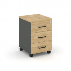 Style Project Тумба мобильная 3 ящ. Стандартные колеса SN.TM-002 Антрацит/Тиквуд Светлый/Черный Ручк