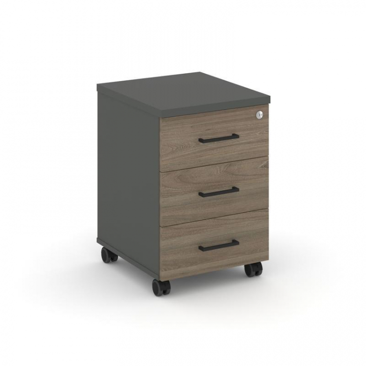 Style Project Тумба мобильная 3 ящ. Стандартные колеса SN.TM-002 Антрацит/Вяз Благородный/Черный Руч