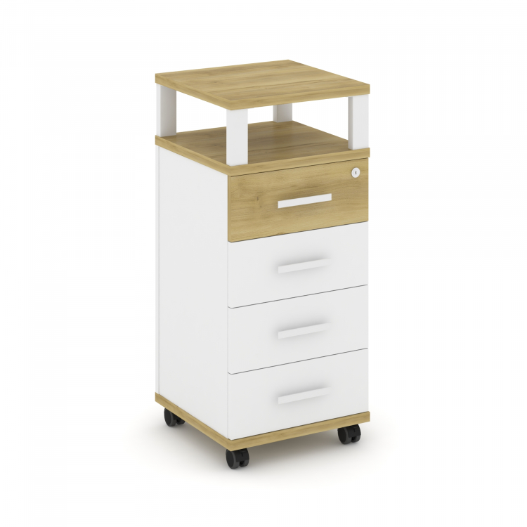 Concept Тумба мобильная 4 ящ. с надставкой CN.TUM-006 W Дуб Винченцо/Белый Бриллиант/Металл Белый 42