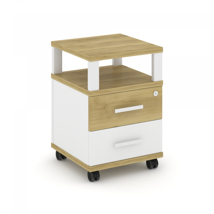 Concept Тумба мобильная 2 ящ. с надставкой CN.TUM-002 W Дуб Винченцо/Белый Бриллиант/Металл Белый 42