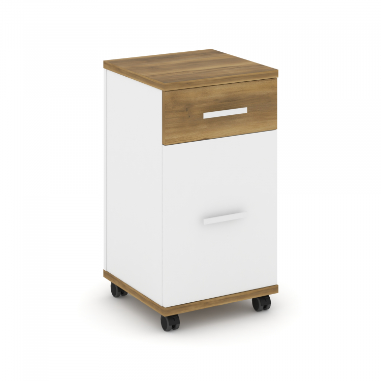 Concept Тумба мобильная 1 ящ.+1 распаш. фасад CN.TUM-011 W Сандал Янтарный/Белый Бриллиант/Металл Бе