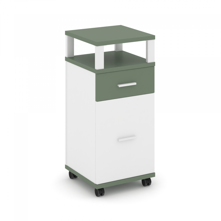 Concept Тумба мобильная 1 ящ.+1 распаш. фасад с надставкой CN.TUM-012 W Кобо/Белый Бриллиант/Металл