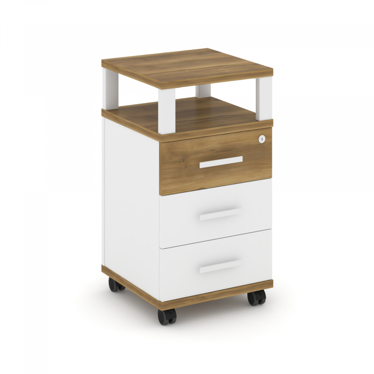 Concept Тумба мобильная 3 ящ. с надставкой CN.TUM-004 W Сандал Янтарный/Белый Бриллиант/Металл Белый
