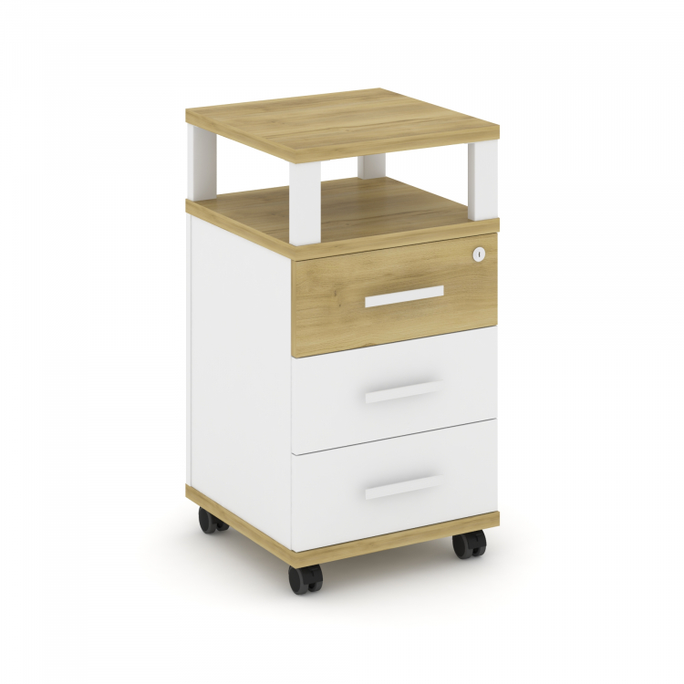 Concept Тумба мобильная 3 ящ. с надставкой CN.TUM-004 W Дуб Винченцо/Белый Бриллиант/Металл Белый 42