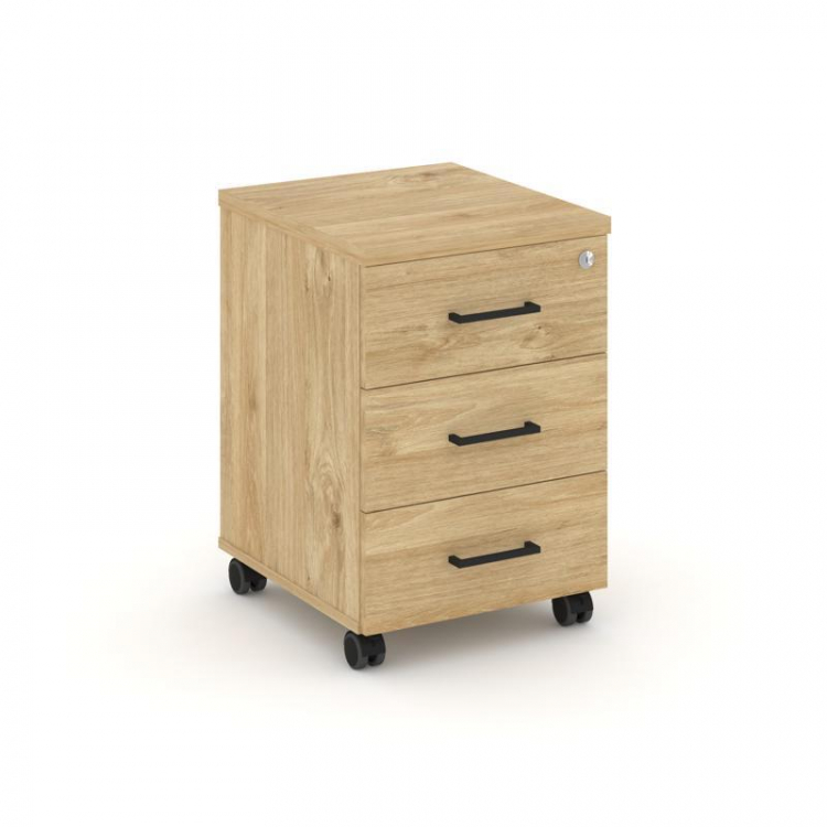 Style Project Тумба мобильная 3 ящ. Стандартные колеса SN.TM-002 Тиквуд Светлый/Черный Ручки 416*460