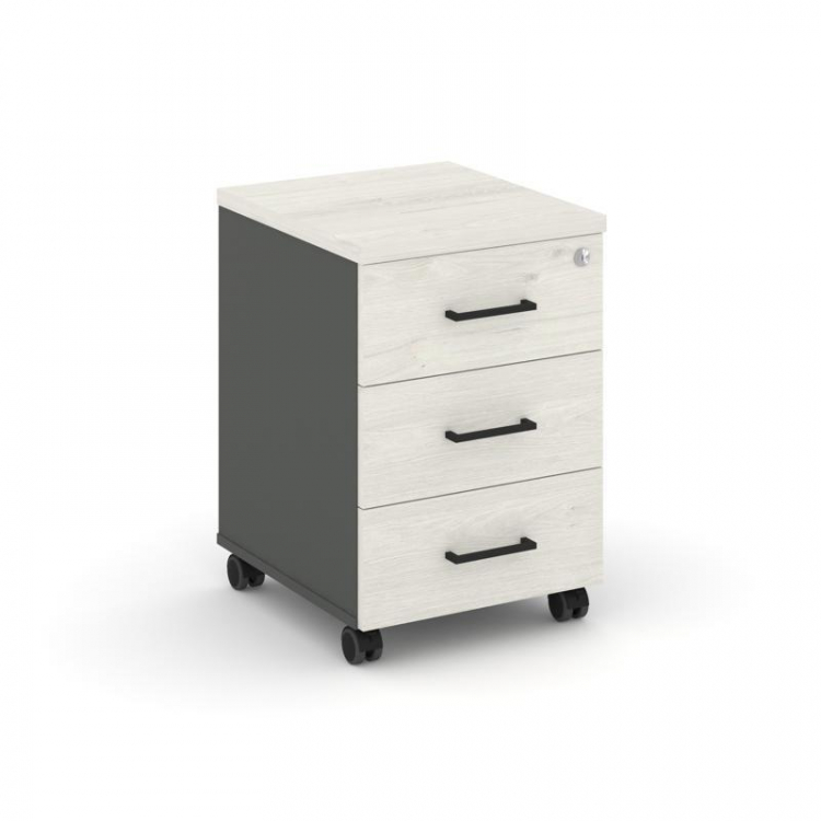 Style Project Тумба мобильная 3 ящ. Стандартные колеса SN.TM-002 Антрацит/Дуб Наварра/Черный Ручки 4
