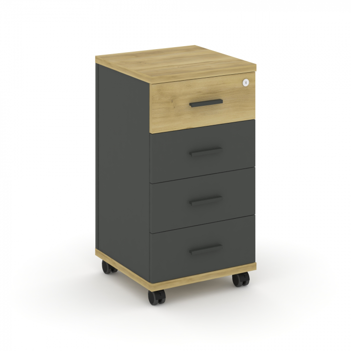 Concept Тумба мобильная 4 ящ. CN.TUM-005 A Дуб Винченцо/Антрацит/Металл Антрацит 420*420*782