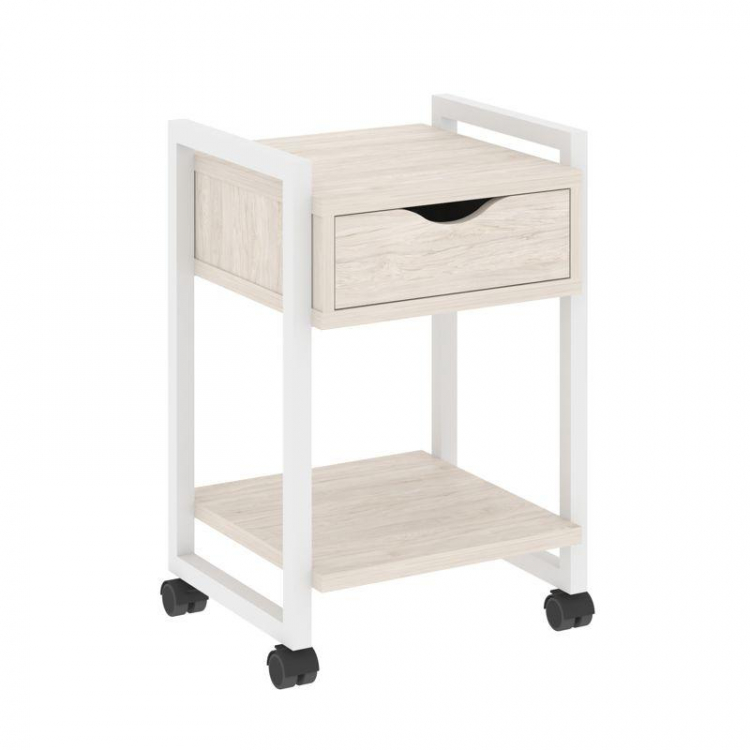 Loft Тумба на колесных опорах с ящ. и полкой VR.L-T1.K Денвер Светлый/Металл Белый 500*460*767