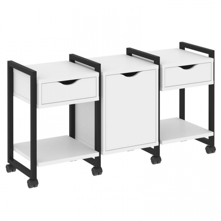 Loft Тумба на колесных опорах VR.L-TN-6.K Белый Бриллиант/Металл Черный 1440*460*767