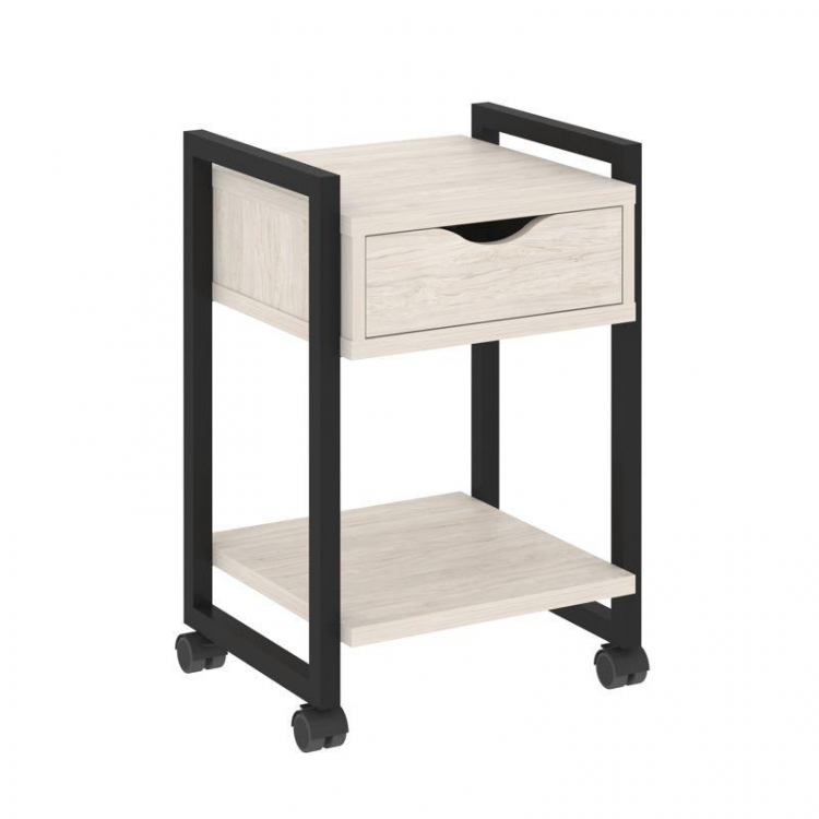 Loft Тумба на колесных опорах с ящ. и полкой VR.L-T1.K Денвер Светлый/Металл Черный 500*460*767