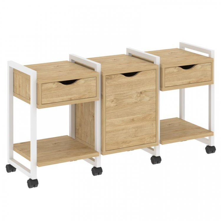 Loft Тумба на колесных опорах VR.L-TN-6.K Тиквуд Светлый/Металл Белый 1440*460*767