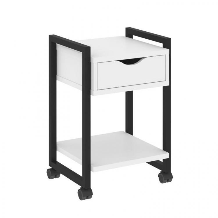 Loft Тумба на колесных опорах с ящ. и полкой VR.L-T1.K Белый Бриллиант/Металл Черный 500*460*767