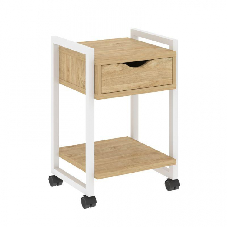 Loft Тумба на колесных опорах с ящ. и полкой VR.L-T1.K Тиквуд Светлый/Металл Белый 500*460*767