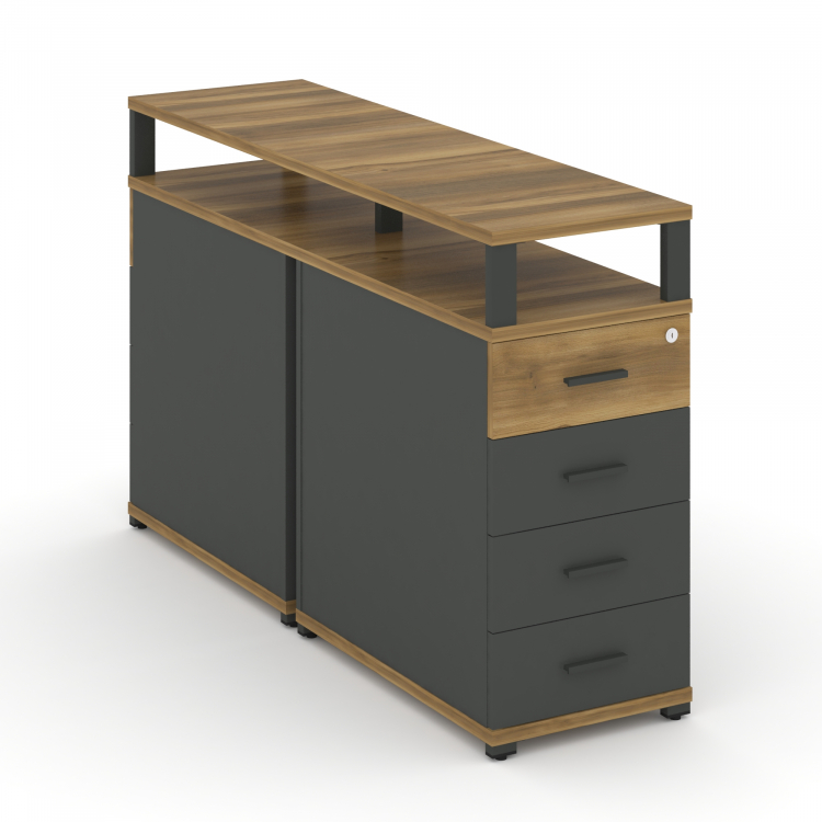 Concept Тумба двухсторонняя опорная/приставная 4 ящ. с надставкой. CN.DTGO-003 A Сандал Янтарный/Ант